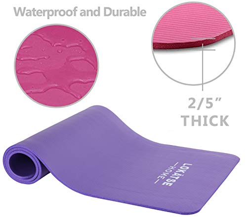 LOKATSE HOME Yoga Mat Thick,Non Slip Men Women Exercise Mat for Home Floor Gym of Workout with Carry Strip 72x24.4x2/5Inches (Pink) (Purple) 