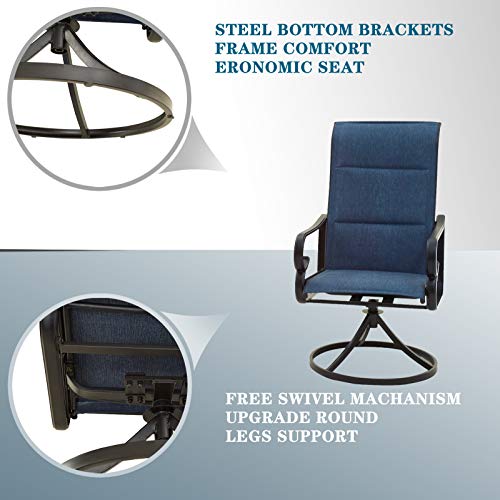 Festival Depot 5 Pieces Patio Dining Conversation Set, Outdoor Furniture 4 Swivel Bistro Armrest Chair & 1 Round Metal Table with 2.04" Umbrella Hole for Deck Poolside Porch Backyard (Blue)