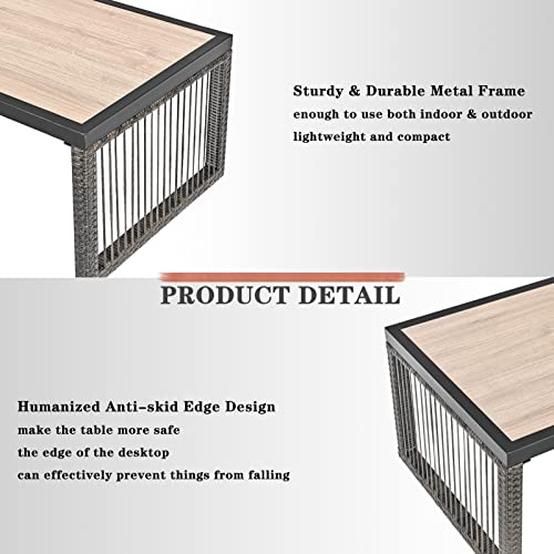 Festival Depot Wicker Patio Coffee Table All-Weather Metal Square Dining Table Waterproof Outdoor Sectional Furniture with DPC Desktop for Bistro Balcony Garden Pool Lawn Backyard 