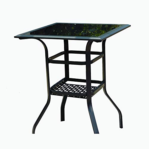 Festival Depot 3ft Bar Height Patio Bistro Table Tempered Glass Top Metal Table w/Storage Support Shelf Steel Outdoor Furniture (27.6"x 27.6"x 36.2"H)