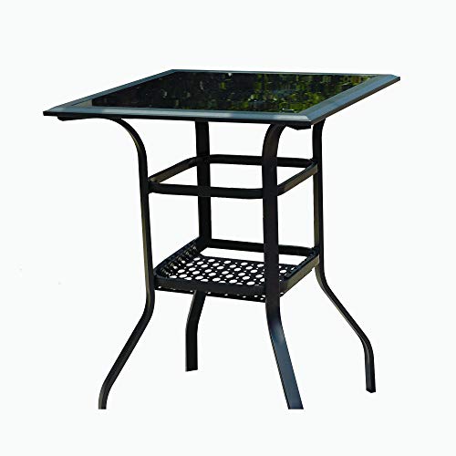 Festival Depot 3ft Bar Height Patio Bistro Table Tempered Glass Top Metal Table w/Storage Support Shelf Steel Outdoor Furniture (27.6"x 27.6"x 36.2"H) 