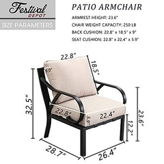 Festival Depot 1 Piece Patio Sofa Chair Outdoor Furniture Metal Armchair with Thick Seat and Back Cushions for Bistro Porch Balcony, Beige