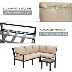 Festival Depot Outdoor Furniture Patio Conversation Sets Loveseat Armchair, All-Weather Black X Slatted Backrest Chairs with Coffee Side Table and Thick Soft Removable Couch Cushions