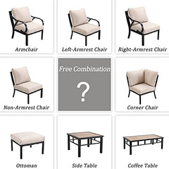 Festival Depot Dining Outdoor Patio Bistro Furniture Ottoman Footstool with Slatted Steel Frame Legs with Embed Premium Fabric Soft & Comfortable 4.3" Cushion Foot Rest for Garden Yard All-Weather