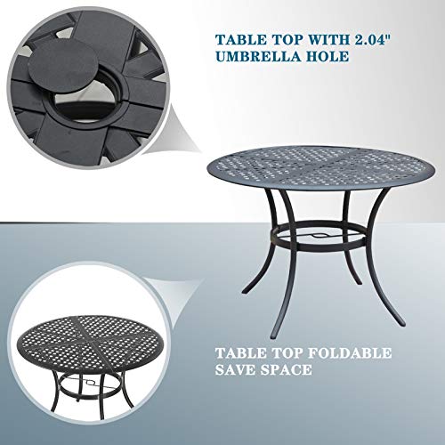 5-Piece Patio Dining Set Metal Chairs with Seat Cushions and Round Iron Table 