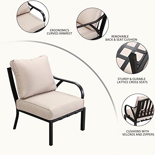 Festival Depot 1 Piece Patio Sofa Chair Outdoor Furniture Metal Armchair with Thick Seat and Back Cushions for Bistro Porch Balcony, Beige 
