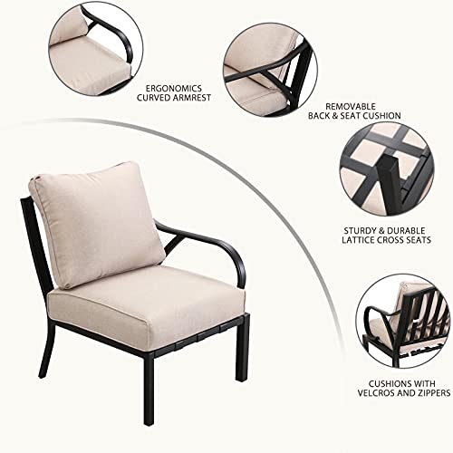 Festival Depot 1 Piece Patio Sofa Chair Outdoor Furniture Metal Armchair with Thick Seat and Back Cushions for Bistro Porch Balcony, Beige