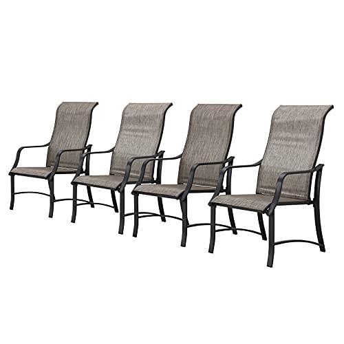 Festival Depot 4 Piece Patio Armrest Dining Chair Set with Breathable Textilene Fabric and Metal Frame Outdoor Furniture for Deck Poolside Garden Lawn Porch (Grey)