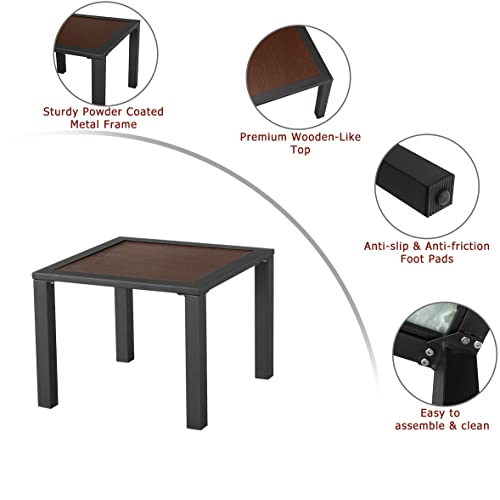 Stylish All-Weather Patio Coffee Table with Wood-Like Metal Frame 