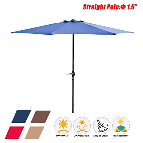 Festival Depot 9Ft Round Patio Umbrella Outdoor Market Table Umbrella with Hand Crank Open System Without Base or Stand for Deck Porch Pool Balcony