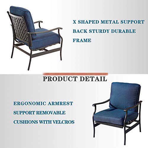 Festival Depot 4pc 4 Seats Patio Conversation Outdoor ArmChairs Loveseat Set with Coffee Table Fabric Metal Frame Furniture Garden Bistro Seating Thick Soft Cushions 