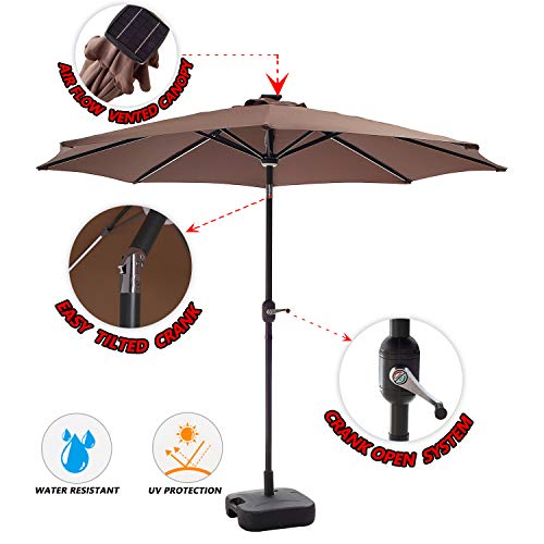 Festival Depot 8.8 FT Solar Patio Outdoor Umbrella with LED Lighted 360¡Rotation Adjustment Tilt and Crank Outdoor Market Umbrella
