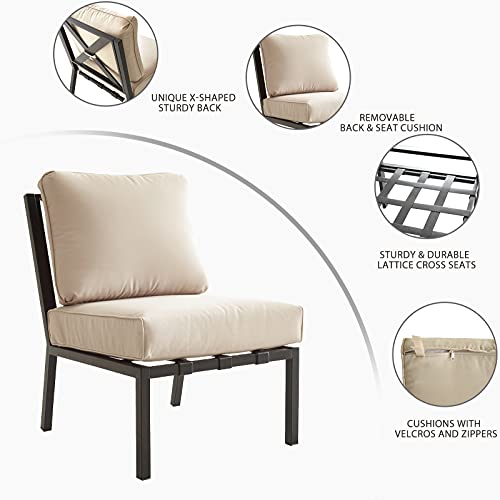 Festival Depot Patio Dining Chair Outdoor Bistro Furniture Comfort & Soft 4.3" Cushions with Metal Slatted Steel Frame Legs for Garden Poolside All-Weather