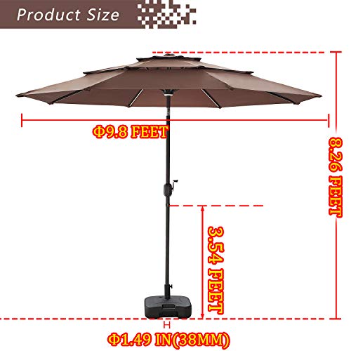 Festival Depot 9.8ft Outdoor Patio 3 Tiers Ventilation Market Aluminum Umbrella Button Tilt Easy Crank Center Light 8 Solar Powered LED Lights Bars All-Weather
