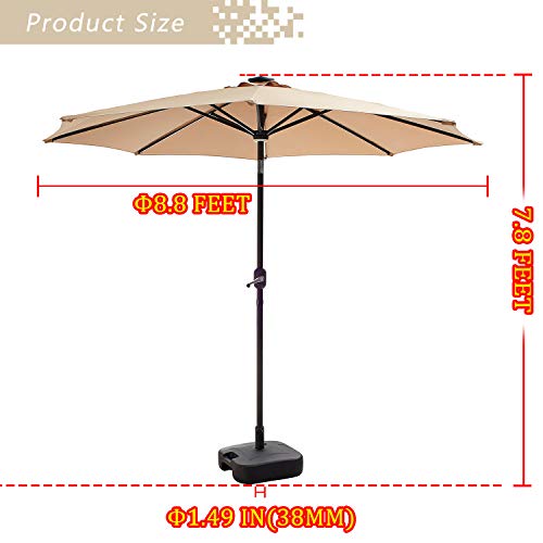 Festival Depot 8.8 FT Solar Patio Outdoor Umbrella with LED Lighted 360¡Rotation Adjustment Tilt and Crank Outdoor Market Umbrella