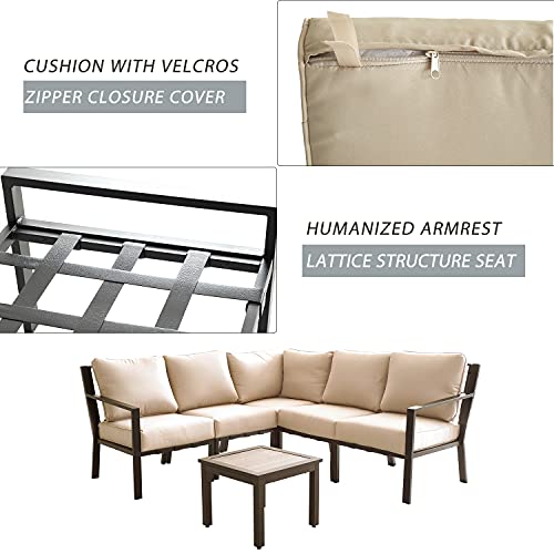 Festival Depot Outdoor Furniture Patio Conversation Sets Loveseat Armchair, All-Weather Black X Slatted Backrest Chairs with Coffee Side Table and Thick Soft Removable Couch Cushions
