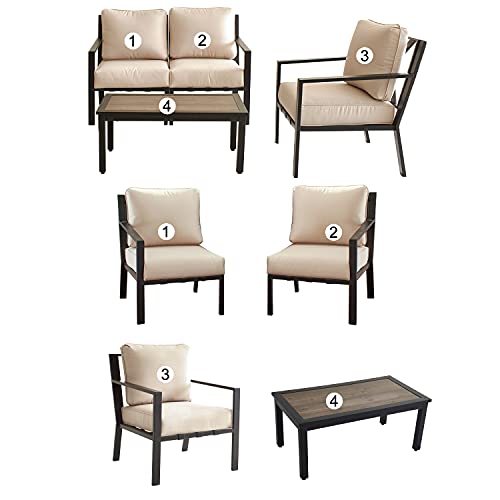 Festival Depot 4 Piece Patio Furniture Set All-Weather Polyester Fabrics Metal Frame Sofa Outdoor Conversation Set Sectional Armchair Couch with Cushion & Coffee Table for Deck Poolside Balcony(Beige)