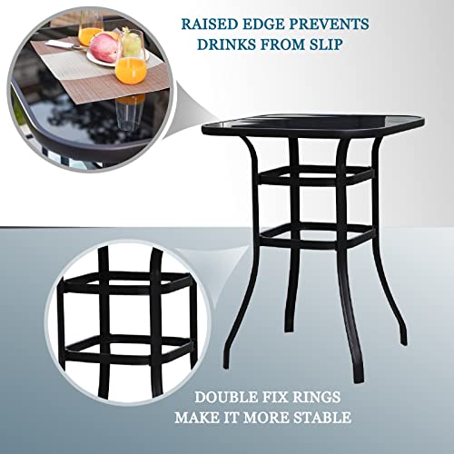 Festival Depot 6 Pcs Patio Bar Set of 4 Wicker Stools with Cushions Rattan High Stools with Armrests and 2 Tempered Glass Top Counter Tables in Metal Frame Outdoor Furniture for Bistro Garden