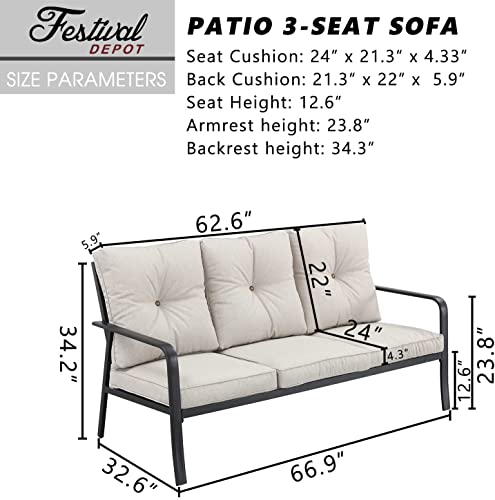 Festival Depot 4 Pcs Patio Bistro Sets Outdoor Arbitrary Combination Conversation Furniture with 1 3-Seats Sofa 2 Dining Armchairs and 1 Coffee Table for Bar Indoor Home Garden Pool Porch (Beige) 