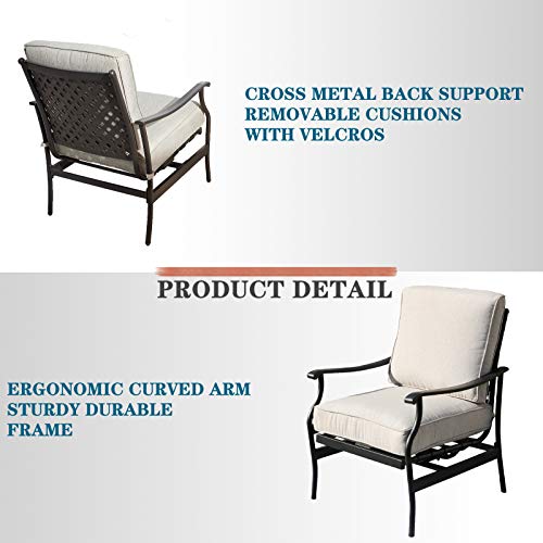 Festival Depot 2 of Outdoor Patio Bistro Armrest Chairs with Cushions Set Premium Fabric Metal Frame Furniture Set Garden Dining Seating Chair Thick & Soft Cushions