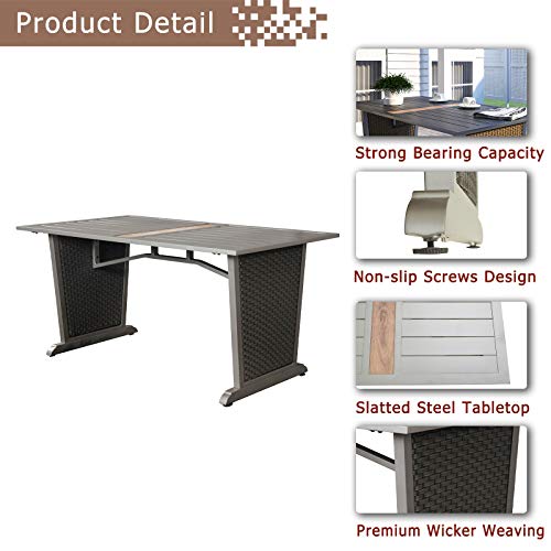 Festival Depot 6pcs Patio Conversation Set Metal Armchair All Weather Wicker Loveseat Rattan Ottoman with Grey Thick Cushions and Coffee Table Outdoor Furniture for Deck Poolside 