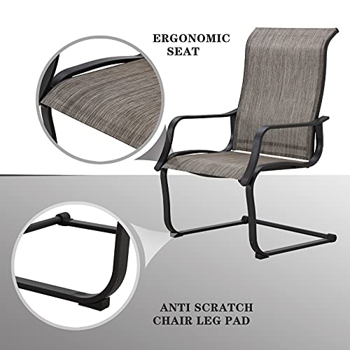 Festival Depot 5Pcs Patio Dining Set of 4 High Back Chairs with Textilene Fabric and 1 Square Metal Table with Wood-Like DPC Tabletop and Curved Steel Legs for Backyard Deck Garden