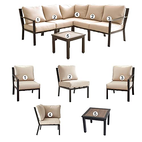 Festival Depot Outdoor Furniture Patio Conversation Sets Loveseat Armchair, All-Weather Black X Slatted Backrest Chairs with Coffee Side Table and Thick Soft Removable Couch Cushions