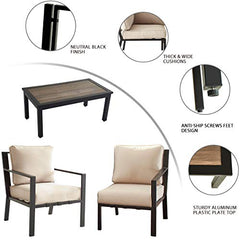 Festival Depot 4 Piece Patio Furniture Set All-Weather Polyester Fabrics Metal Frame Sofa Outdoor Conversation Set Sectional Armchair Couch with Cushion & Coffee Table for Deck Poolside Balcony(Beige)