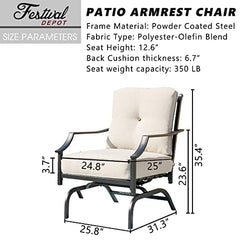 Festival Depot Patio Bistro Dining Chairs Set Outdoor Furniture Steel Frame Armchair with Armrest, Back & Seat Cushions (Set of 2, Beige)
