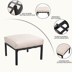 Festival Depot Dining Outdoor Patio Bistro Furniture Ottoman Footstool with Slatted Steel Frame Legs with Embed Premium Fabric Soft & Comfortable 4.3" Cushion Foot Rest for Garden Yard All-Weather