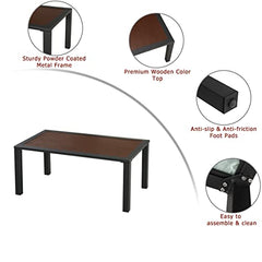 Festival Depot Outdoor Table Patio Dining Table with Metal Steel Frame Wooden-Like End Top All Weather Sectional Furniture for Garden Yard Lawn Pool