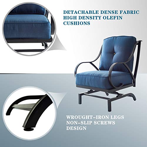 Festival Depot 2 of Outdoor Patio Dining Chairs with Blue Cushions Set Premium Fabric Metal Frame Furniture Set Garden Bistro Seating Chair Thick&Soft Cushions (2pc Dining Chairs) 