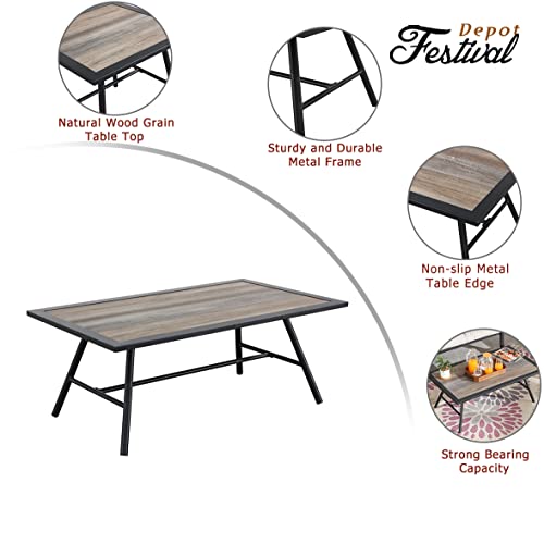 Festival Depot Patio Coffee Table Rectangle Side Table All-Weather Outdoor Furniture with Wood- Grain Desktop and Metal Frame for Porch Poolside Deck Garden (42.5" x 25.2" 17.5")