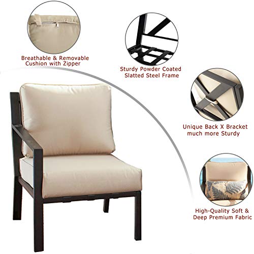 Festival Depot Patio Dining Chair Outdoor Bistro Furniture Comfort & Soft 4.3" Cushions with Metal Slatted Steel Frame Legs for Garden Poolside All-Weather 