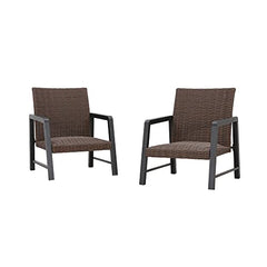 Festival Depot 2Pcs Patio Armchair Set, PE Wicker Bistro Set, All-Weather Dining Chairs with Soft Cushion Quick-Drying Cotton Built-in Under Seat Outdoor Furniture for Backyard Porch Lawn Deck Garden