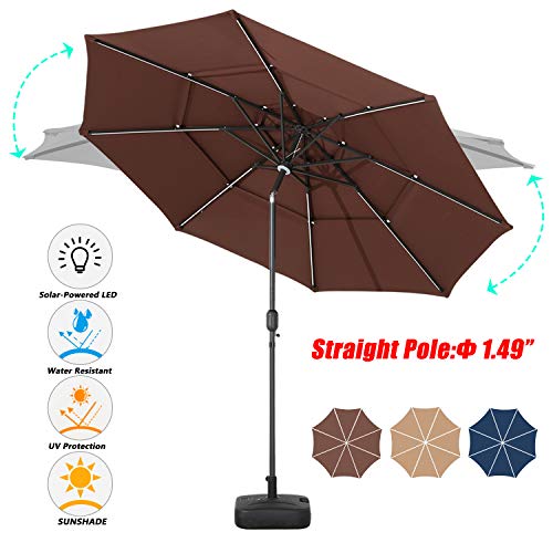 Festival Depot 8.8 FT Solar Patio Outdoor Umbrella with LED Lighted 360¡Rotation Adjustment Tilt and Crank Outdoor Market Umbrella