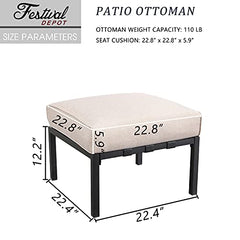 Festival Depot Dining Outdoor Patio Bistro Furniture Ottoman Footstool with Slatted Steel Frame Legs with Embed Premium Fabric Soft & Comfortable 4.3" Cushion Foot Rest for Garden Yard All-Weather