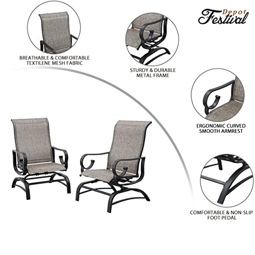 Festival Depot Patio Dining Chairs Set of 2 Outdoor Armchair Furniture with High Textilene Back and Metal Frame for Backyard Porch Lawn Deck Garden•_öGrey 