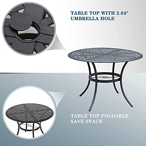 Stylish Outdoor 5-Pieces Dining Set: 4 Metal Armchairs with High Back Textilene Fabric and 1 Round Wrought Iron Table 