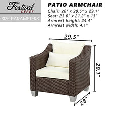 Festival Depot Patio Rattan Wicker Single Sofa Outdoor Sectional Chair with Removable Cushion Metal Frame All Weather Waterproof Furniture Seating for Garden Yard Lawn Pool (Beige)