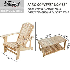 Festival Depot 5 Pieces Patio Set Wood Adirondack Chairs and Coffee Table Outdoor Conversation Set for Lawn Deck Backyard