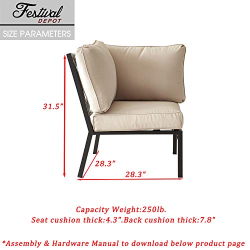 Festival Depot Patio Dining Chair Outdoor Bistro Furniture Comfort & Soft 4.3" Cushions with Metal Slatted Steel Frame Legs for Garden Poolside All-Weather 