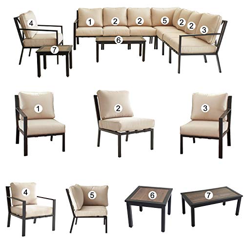 Festival Depot Outdoor Furniture Patio Conversation Sets Loveseat Armchair, All-Weather Black X Slatted Backrest Chairs with Coffee Side Table and Thick Soft Removable Couch Cushions