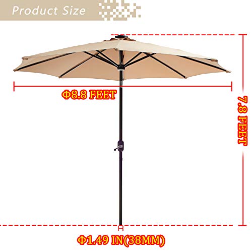 Festival Depot 8.8 FT Solar Patio Outdoor Umbrella with LED Lighted 360¡Rotation Adjustment Tilt and Crank Outdoor Market Umbrella