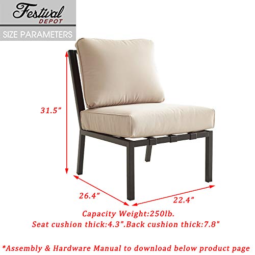 Festival Depot Patio Dining Chair Outdoor Bistro Furniture Comfort & Soft 4.3" Cushions with Metal Slatted Steel Frame Legs for Garden Poolside All-Weather 