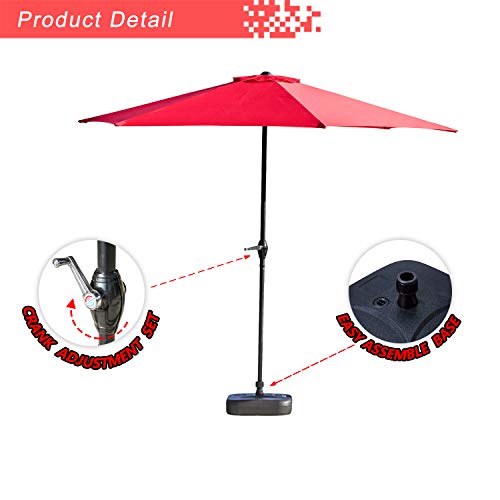 Festival Depot 9Ft Round Patio Umbrella Outdoor Market Table Umbrella with Hand Crank Open System Without Base or Stand for Deck Porch Pool Balcony