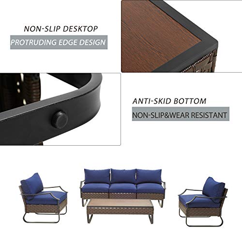Festival Depot 5-Piece Patio Dining Furniture Outdoor Armchair Combination Conversation Set All-Weather Coffee Table with U Shaped Steel Leg for Porch Lawn Garden Balcony Pool Backyard, Brown 