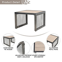 Festival Depot Wicker Patio Side Table All-Weather Metal Square Dining Coffee Table Waterproof Outdoor Sectional Furniture with DPC Desktop for Bistro Balcony Garden Pool Lawn Backyard