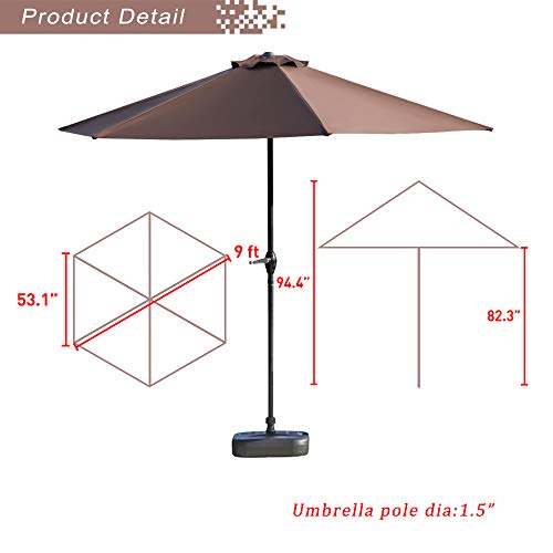 Festival Depot 9Ft Octagon Patio Umbrella Outdoor Market Table Umbrella with Hand Crank Open System Without Base or Stand for Deck Porch Pool Balcony 