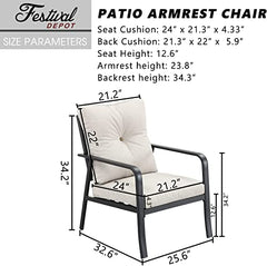 Festival Depot 3 Pcs Patio Bistro Sets Outdoor Conversation Furniture with 2 Dining Armchairs and 1 Square Coffee Table for Bar Indoor Home Garden Pool Porch (Beige)